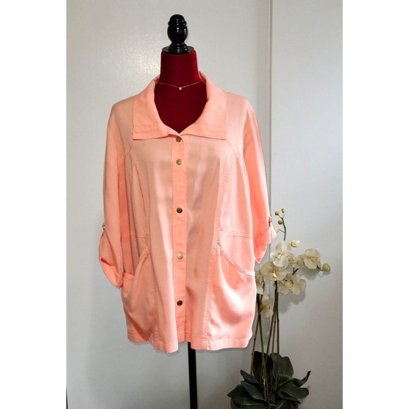 NWT Chico's Twill Utility Lightweight Jacket Women's Royal Peach Size 2 /L 1047 - Picture 1 of 10